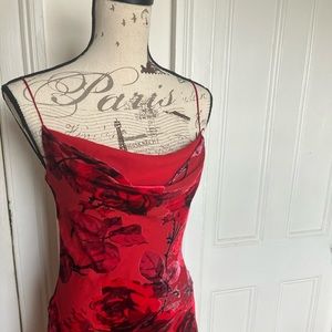 Vintage Betsey Johnson Red Rose Velvet Silk High/Low Dress